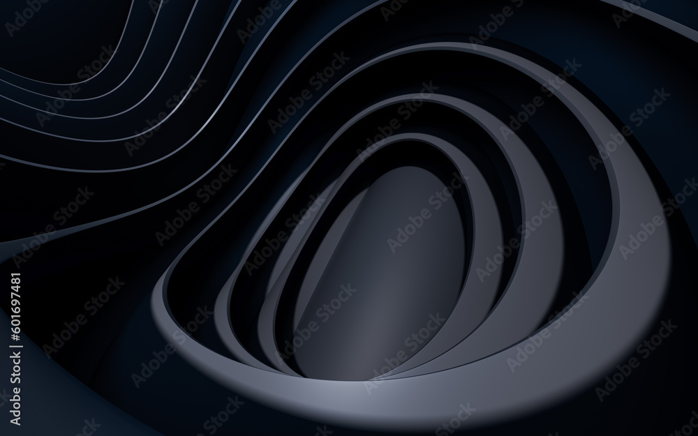 Poster dark curve geometry structure, 3d rendering.