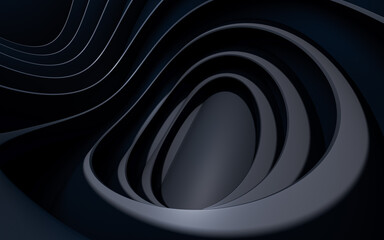 Dark curve geometry structure, 3d rendering.