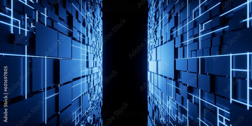 Poster technology cube cyberspace background, 3d rendering.