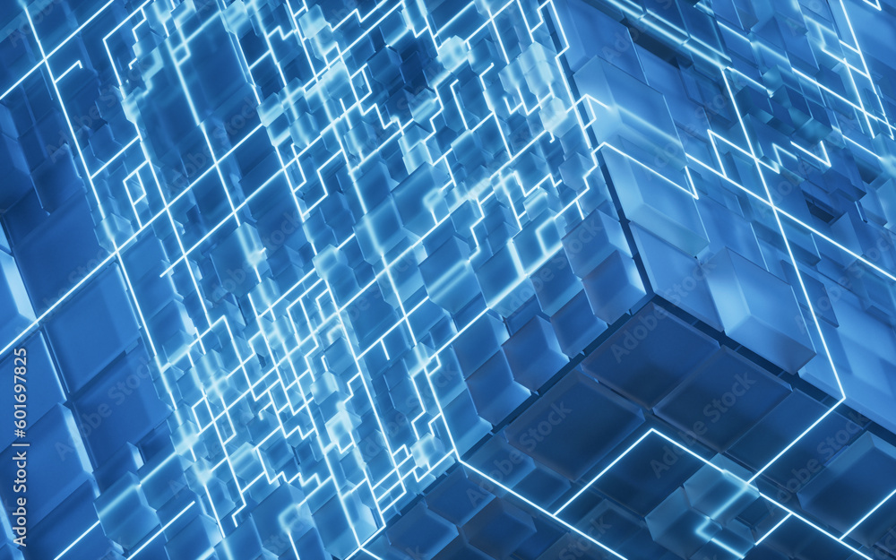 Poster abstract technology cube construction, 3d rendering.