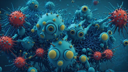 Fototapeta na wymiar Background with viruses, 3D illustration of an organism.
