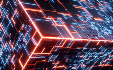 Abstract technology cube construction, 3d rendering.