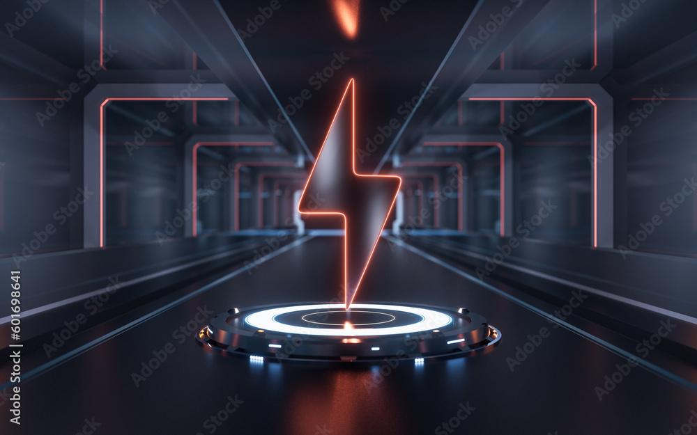 Poster lightning sign with technology background, 3d rendering.