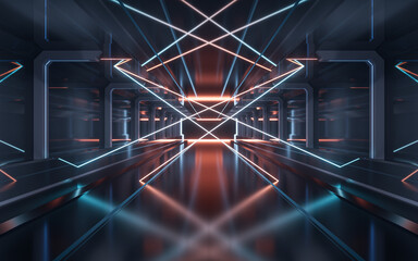 Dark tunnel with technology structure, 3d rendering.