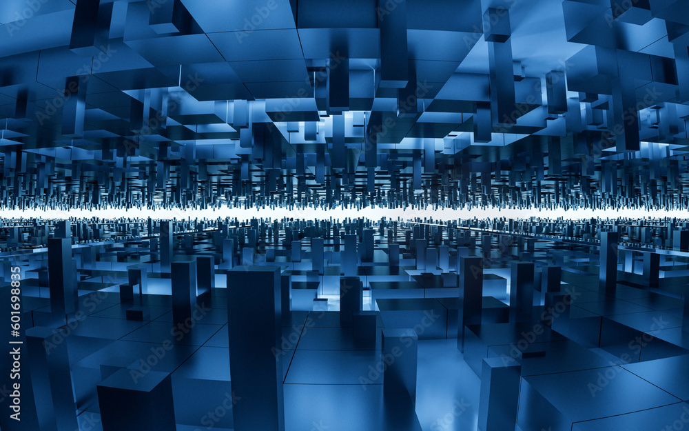 Poster digital cubes with cyberspace background, 3d rendering.