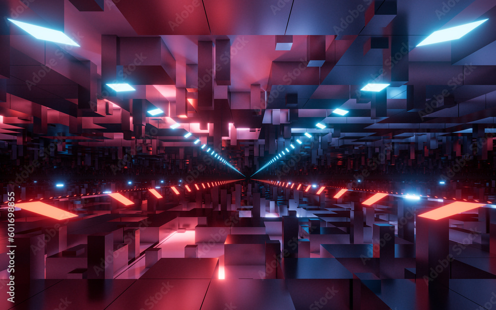 Poster digital cubes with cyberspace background, 3d rendering.