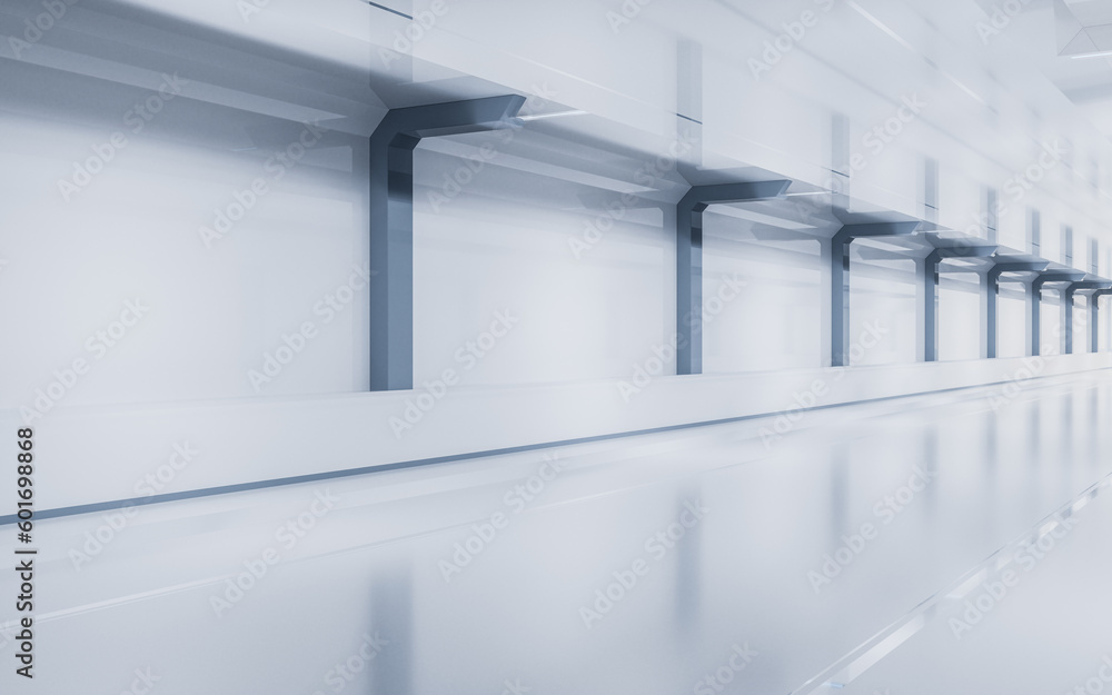 Poster white empty tunnel, futuristic tunnel, 3d rendering.