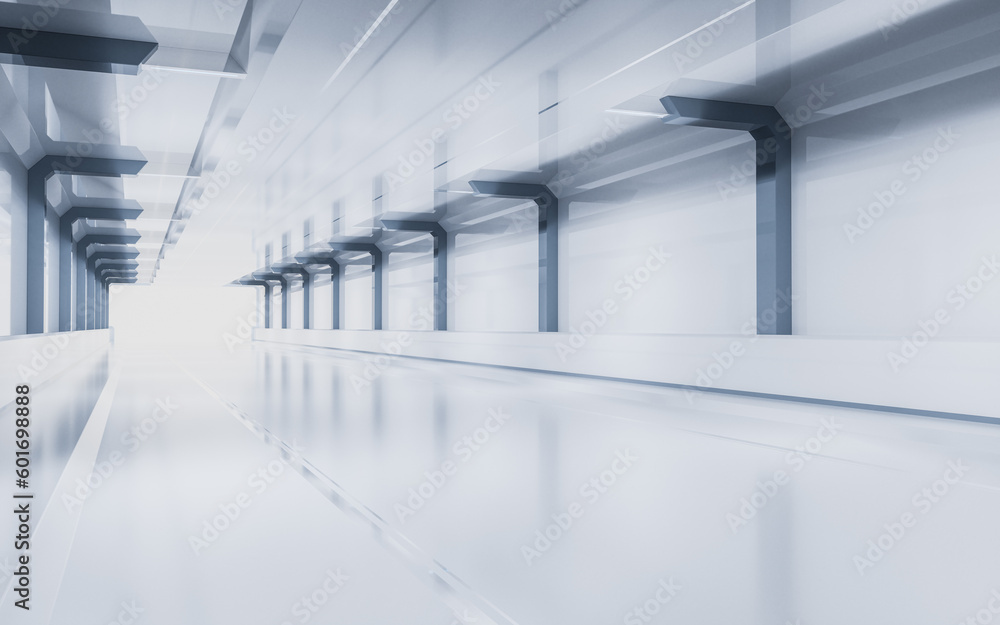 Poster white empty tunnel, futuristic tunnel, 3d rendering.