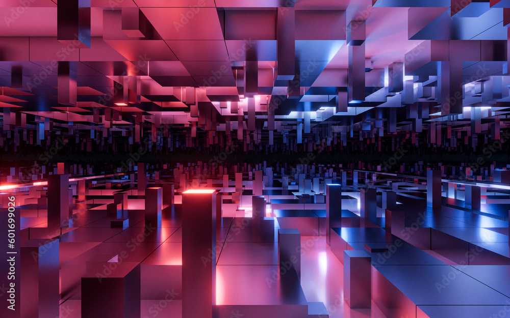 Aufkleber digital cubes with cyberspace background, 3d rendering.