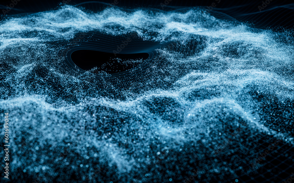 Poster abstract wave particles background, 3d rendering.