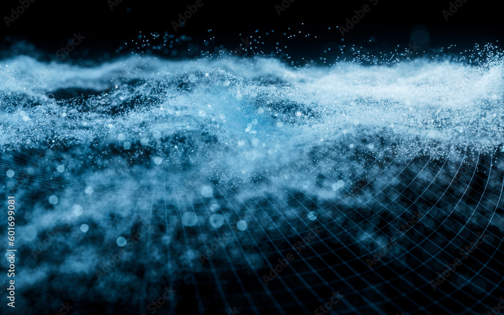 Poster abstract wave particles background, 3d rendering.