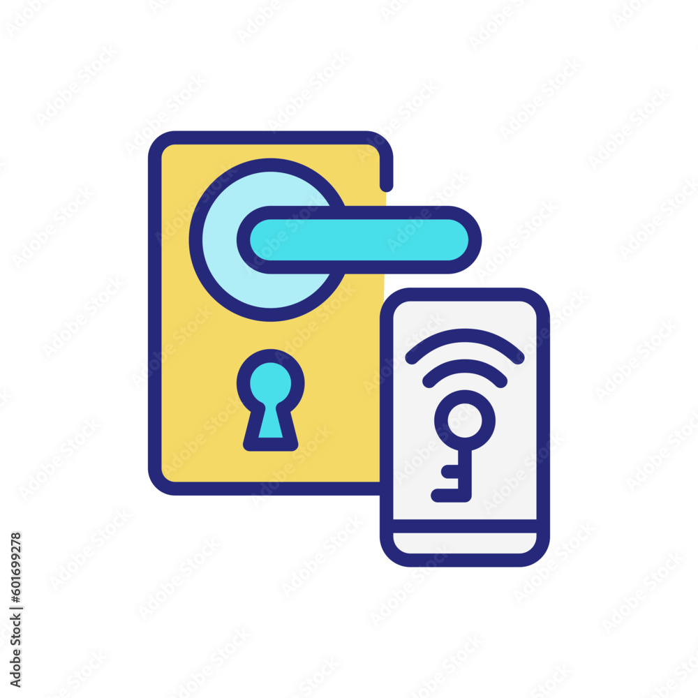 Poster smart locks pixel perfect rgb color icon. unlock door with remote application. internet of things. i