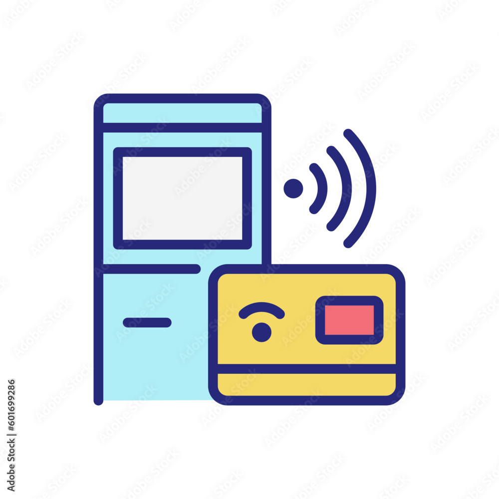 Poster self checkout kiosk pixel perfect rgb color icon. atm stand. smart terminal service. internet of thi
