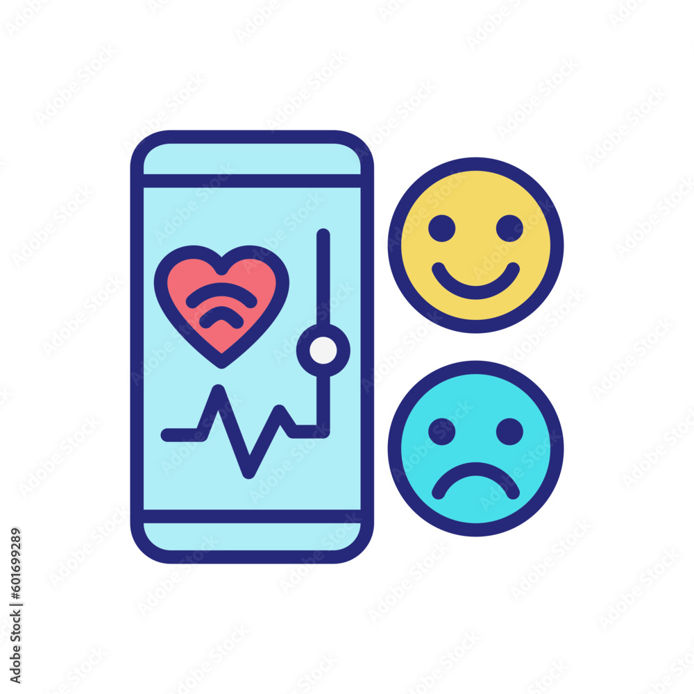 Poster mood monitoring pixel perfect rgb color icon. mobile app for health tracking. internet of things. is