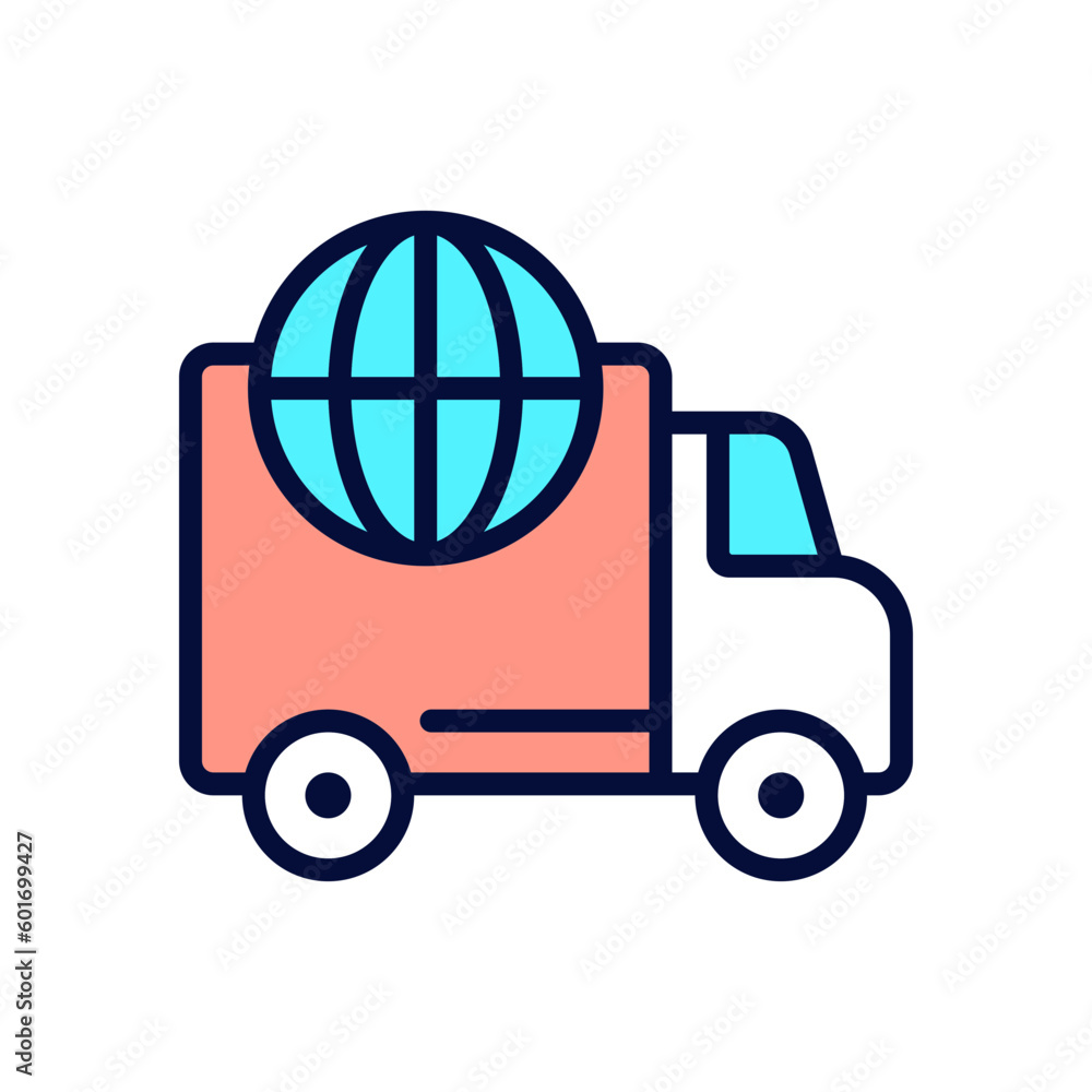 Poster international delivery pixel perfect rgb color icon. worldwide shipment. import and export. isolated