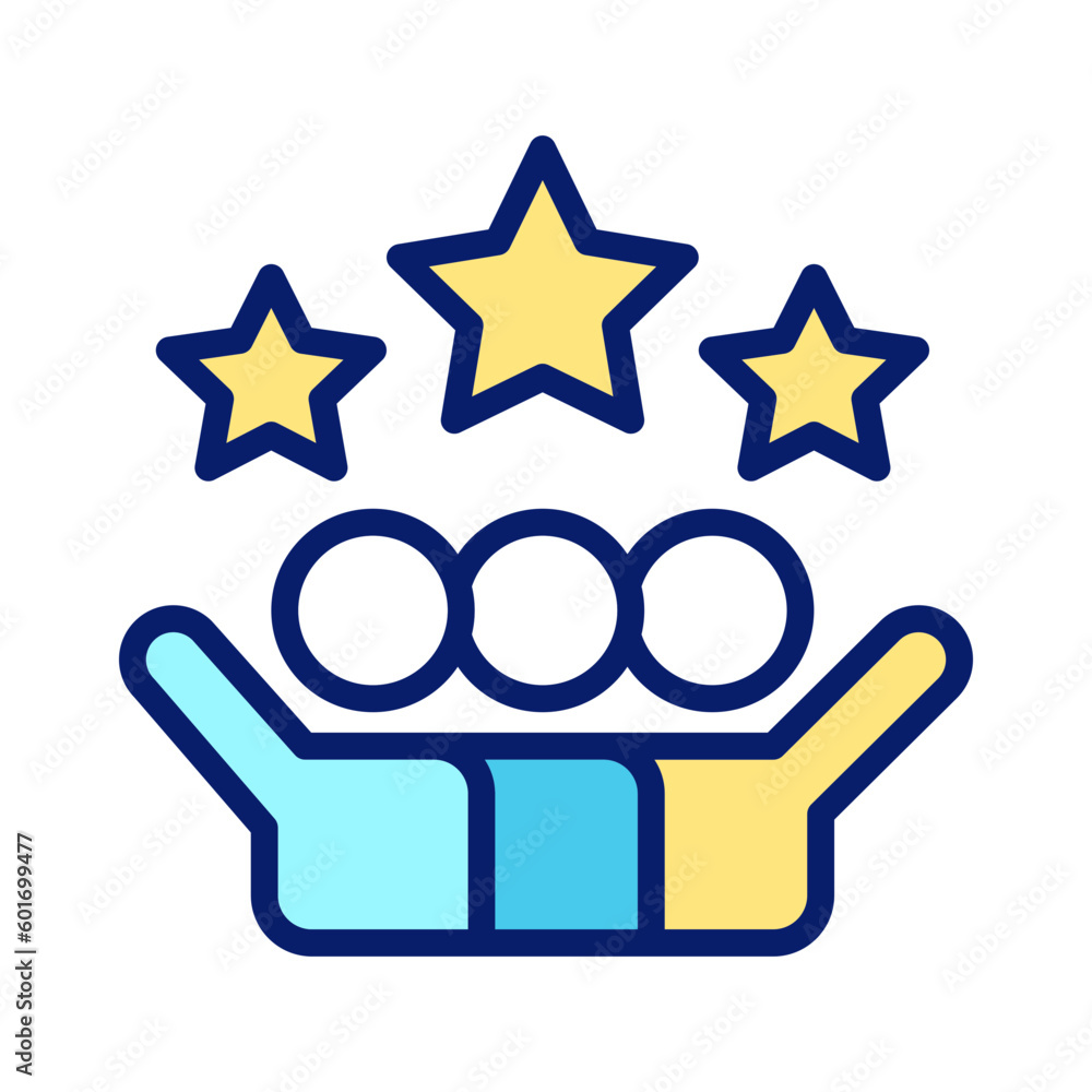 Poster teamwork success pixel perfect rgb color icon. achievement for group project. star rating for review