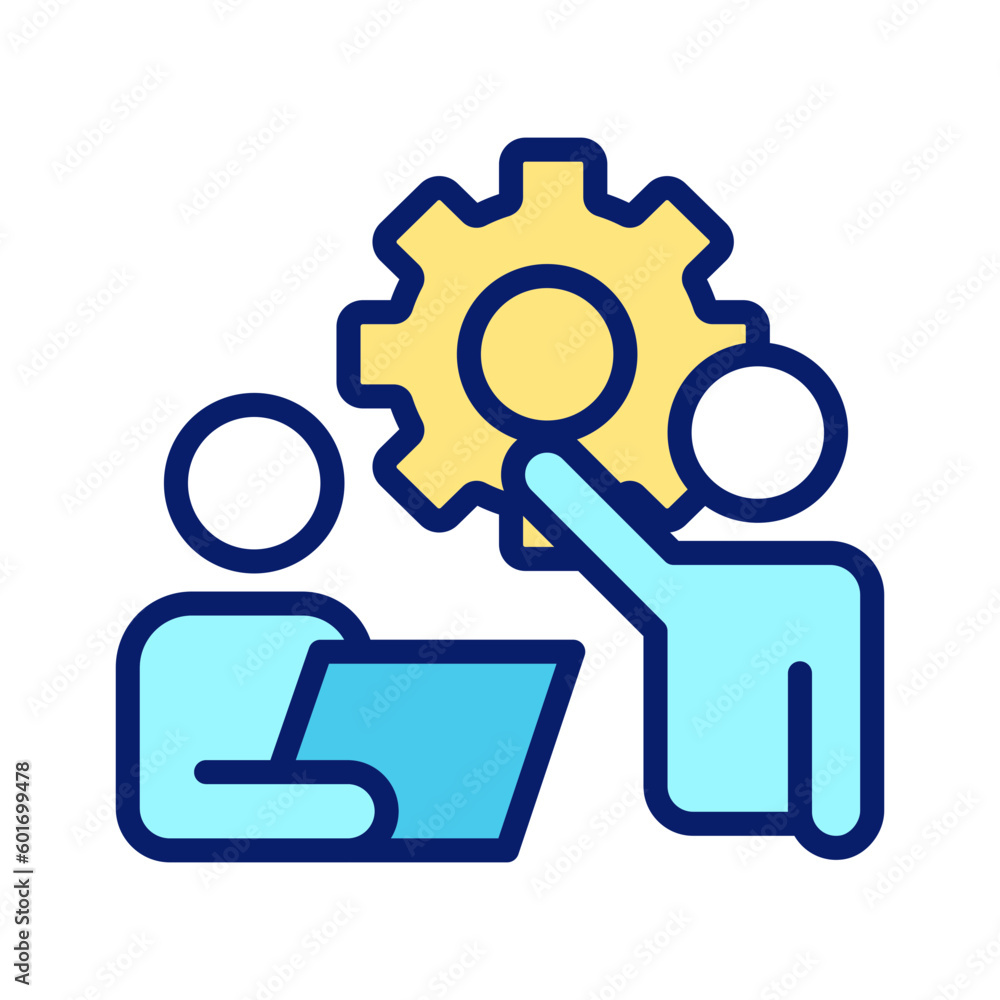 Poster collaboration pixel perfect rgb color icon. group cooperation to work on project development. isolat