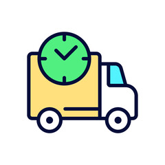 Shipping time pixel perfect RGB color icon. Delivery service information. Online shopping. Isolated vector illustration. Simple filled line drawing. Editable stroke. Arial font used