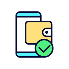 E wallet payment pixel perfect RGB color icon. Electronic account. Online money transaction. Mobile banking. Isolated vector illustration. Simple filled line drawing. Editable stroke. Arial font used