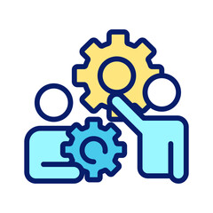 Coordination pixel perfect RGB color icon. Group project development. Cooperation for work. Isolated vector illustration. Simple filled line drawing. Editable stroke. Arial font used