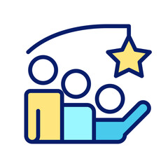 Motivation pixel perfect RGB color icon. Progess in collaborative process. Success and achievement. Isolated vector illustration. Simple filled line drawing. Editable stroke. Arial font used