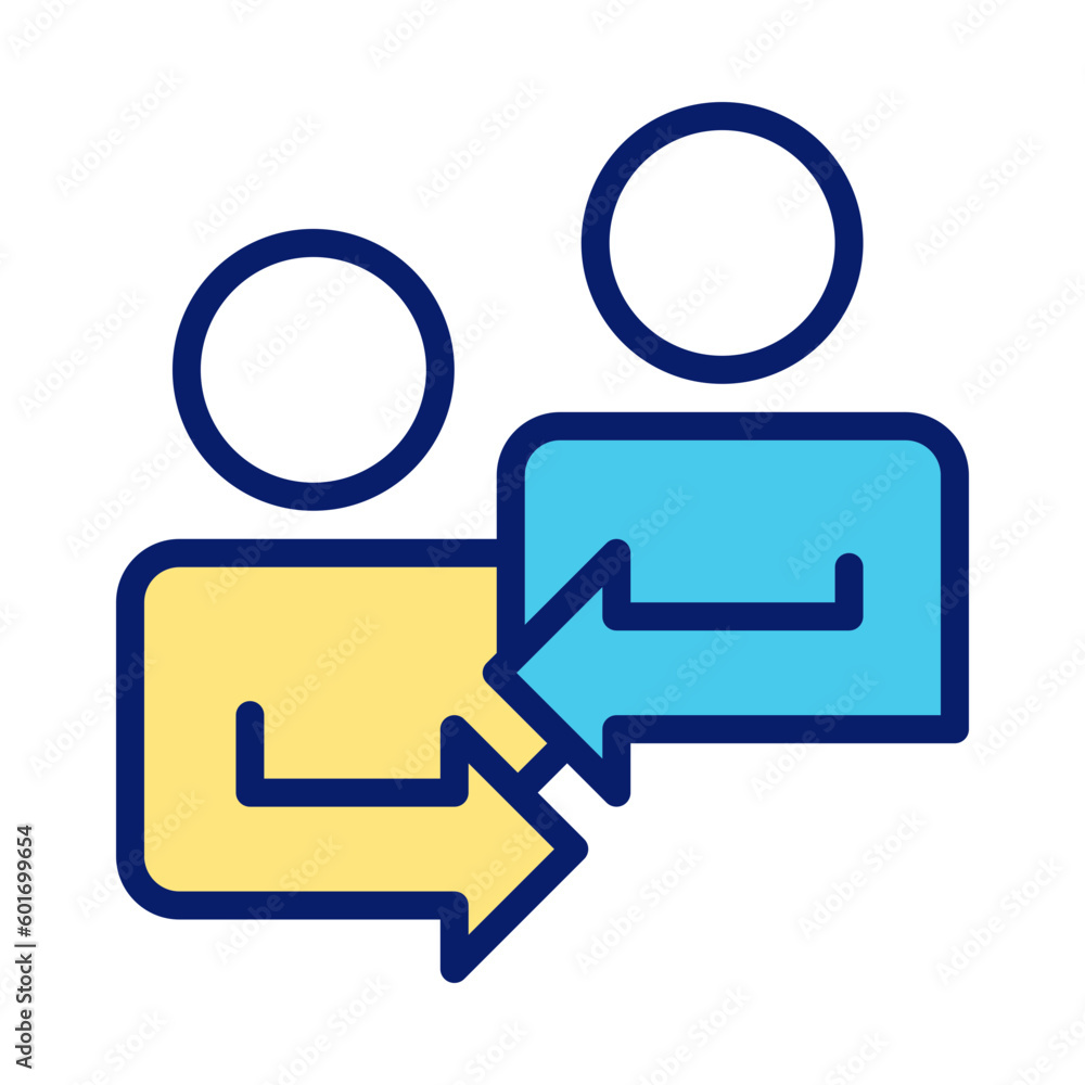 Poster mutual feedback pixel perfect rgb color icon. sharing opinions with coworker on business project. is