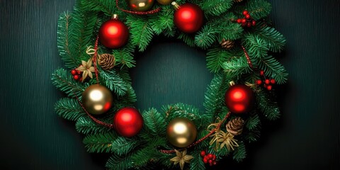 Fototapeta na wymiar festive green wreath christmas with generative ai