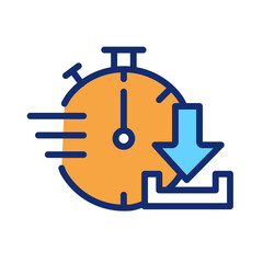 Quick download pixel perfect RGB color icon. Data transferring. Digital files receiving from remote system. Isolated vector illustration. Simple filled line drawing. Editable stroke. Arial font used