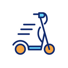 Scooter pixel perfect RGB color icon. Motorized and electric vehicle. Mobile transport. E scooter. Isolated vector illustration. Simple filled line drawing. Editable stroke. Arial font used
