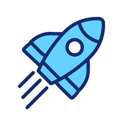 Rocket pixel perfect RGB color icon. Launch spacecraft into cosmos. Space shuttle. Start up. Isolated vector illustration. Simple filled line drawing. Editable stroke. Arial font used