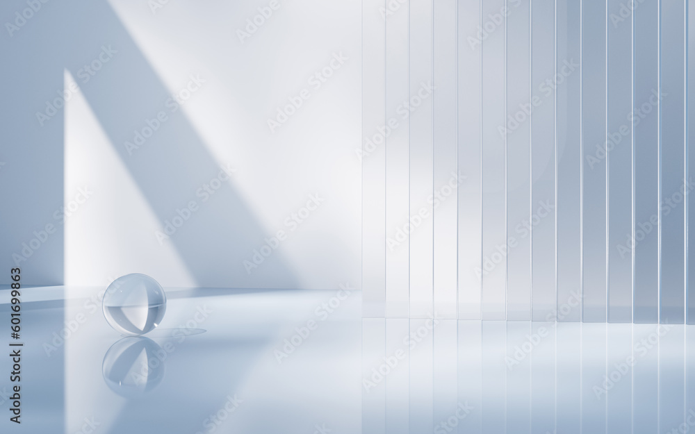 Sticker Transparent glass geometry background, 3d rendering.