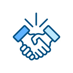 Handshake pixel perfect RGB color icon. Business etiquette. Shaking hands. Deal making. Company meeting. Isolated vector illustration. Simple filled line drawing. Editable stroke. Arial font used