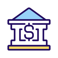 Bank building pixel perfect RGB color icon. Financing business. Borrow money. Personal loans. Cash needs. Isolated vector illustration. Simple filled line drawing. Editable stroke. Arial font used