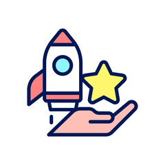 Launch bonus pixel perfect RGB color icon. Pay-for-performance program. Recognize employee achievements. Isolated vector illustration. Simple filled line drawing. Editable stroke. Arial font used