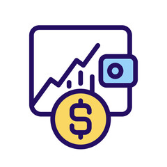 Investment pixel perfect RGB color icon. Earning money from stocks. Financial market. Economic growth. Isolated vector illustration. Simple filled line drawing. Editable stroke. Arial font used