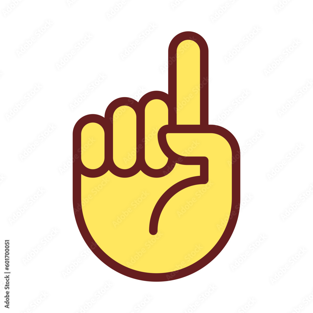 Poster attention sign pixel perfect rgb color icon. raised up index finger. informative hand gesture. isola