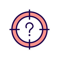 Central question RGB color icon. Main problem solution searching. Focus on target. Business work. Isolated vector illustration. Simple filled line drawing. Editable stroke. Arial font used