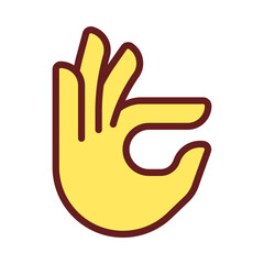 Obraz premium Fingers holding small item pixel perfect RGB color icon. Hand gesture. Interaction process. Isolated vector illustration. Simple filled line drawing. Editable stroke. Arial font used