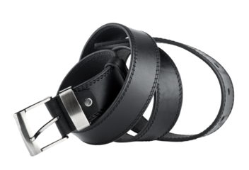 Black belt for men isolated on transparent background. PNG format	
