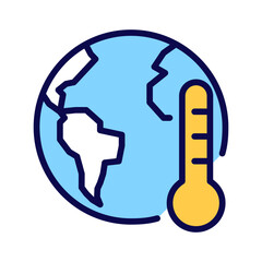 Global warming pixel perfect RGB color icon. Climate changes. Hot weather. Ecological issue. Isolated vector illustration. Simple filled line drawing. Editable stroke. Arial font used