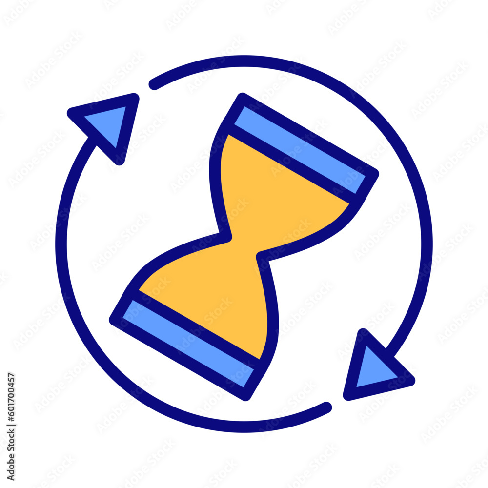 Poster Rotating sand clock pixel perfect RGB color icon. Spinning sandglass. Waiting, loading process. Isolated vector illustration. Simple filled line drawing. Editable stroke. Arial font used