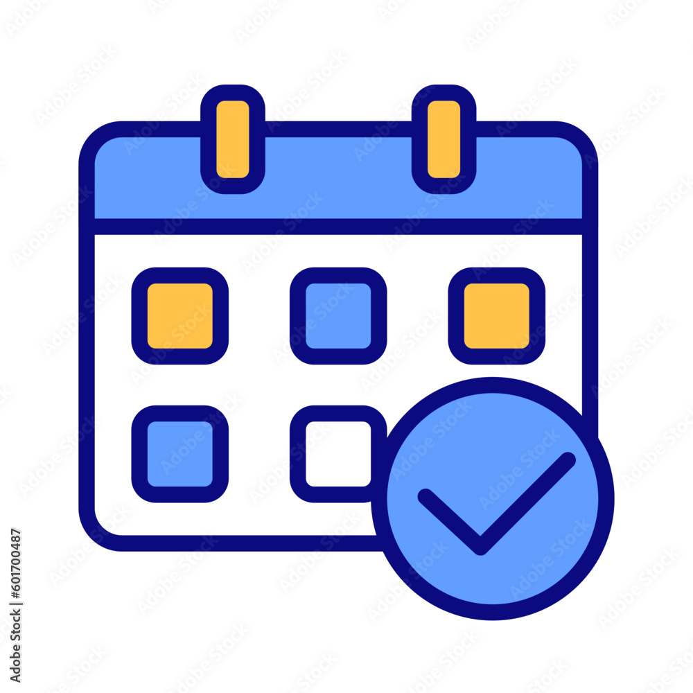 Poster calendar with check mark pixel perfect rgb color icon. organizer management. confirm appointment dat