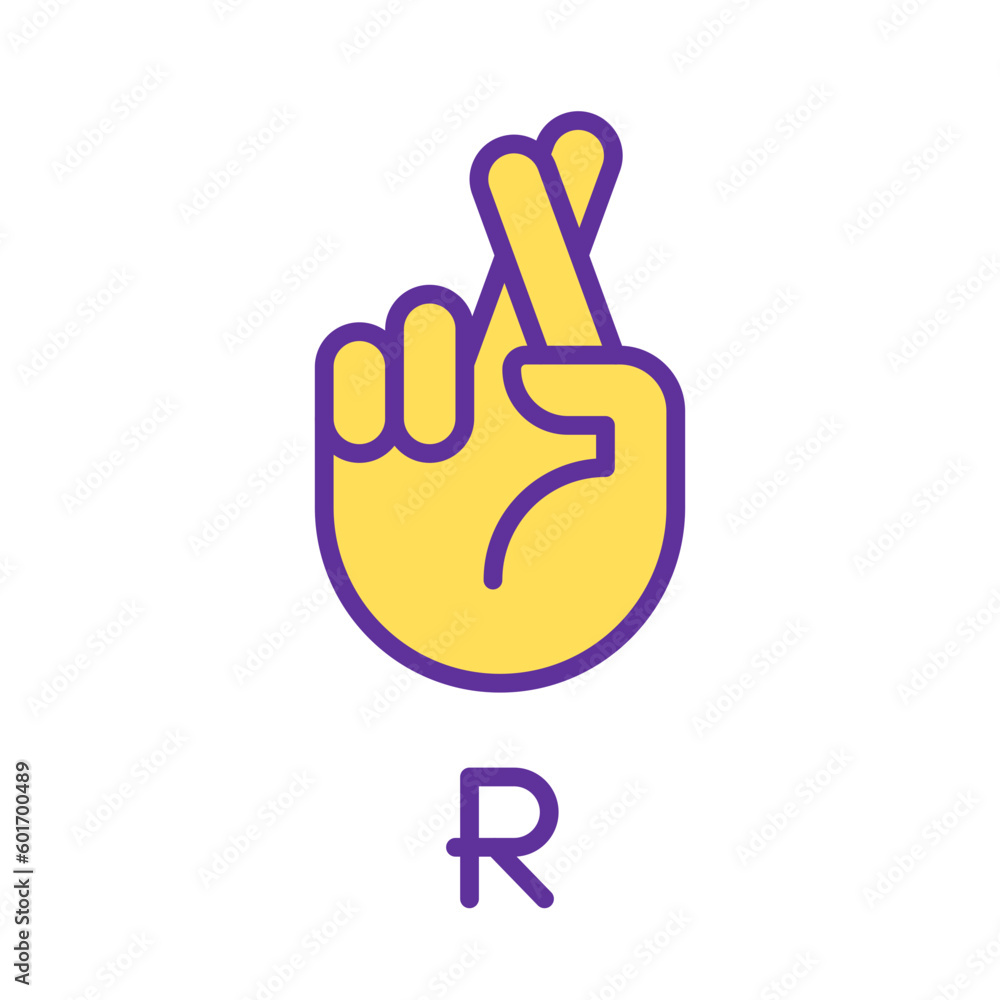 Aufkleber letter r in american sign language pixel perfect rgb color icon. connecting gestures. communication.