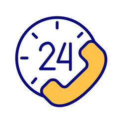 Round-the-clock support pixel perfect RGB color icon. 24 hour call answering service. Helping customers. Isolated vector illustration. Simple filled line drawing. Editable stroke. Arial font used