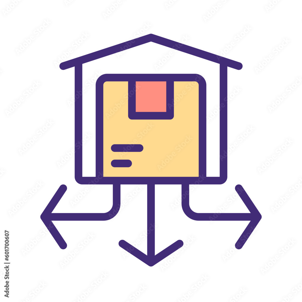 Poster distribution center pixel perfect rgb color icon. warehouse with products. orders management. storeh