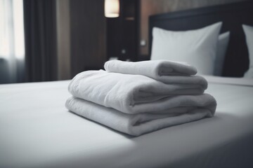 Fototapeta na wymiar luxury bed towel fresh room white hotel resort service home. Generative AI.