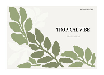 Abstract floral poster template in modern trendy Matisse minimal style. Tropical jungle. Hand drawn horizontal frame for web and social media design, print, postcard, cover, invitation, banner.