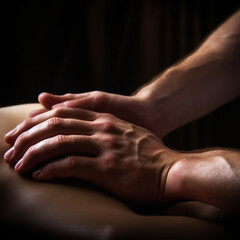 Close up of hands doing a massage. Generative AI.