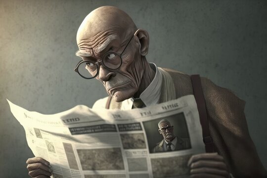 Elderly Man Reading A Newspaper