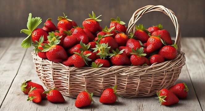 Strawberry in a beautiful basket. ai generation